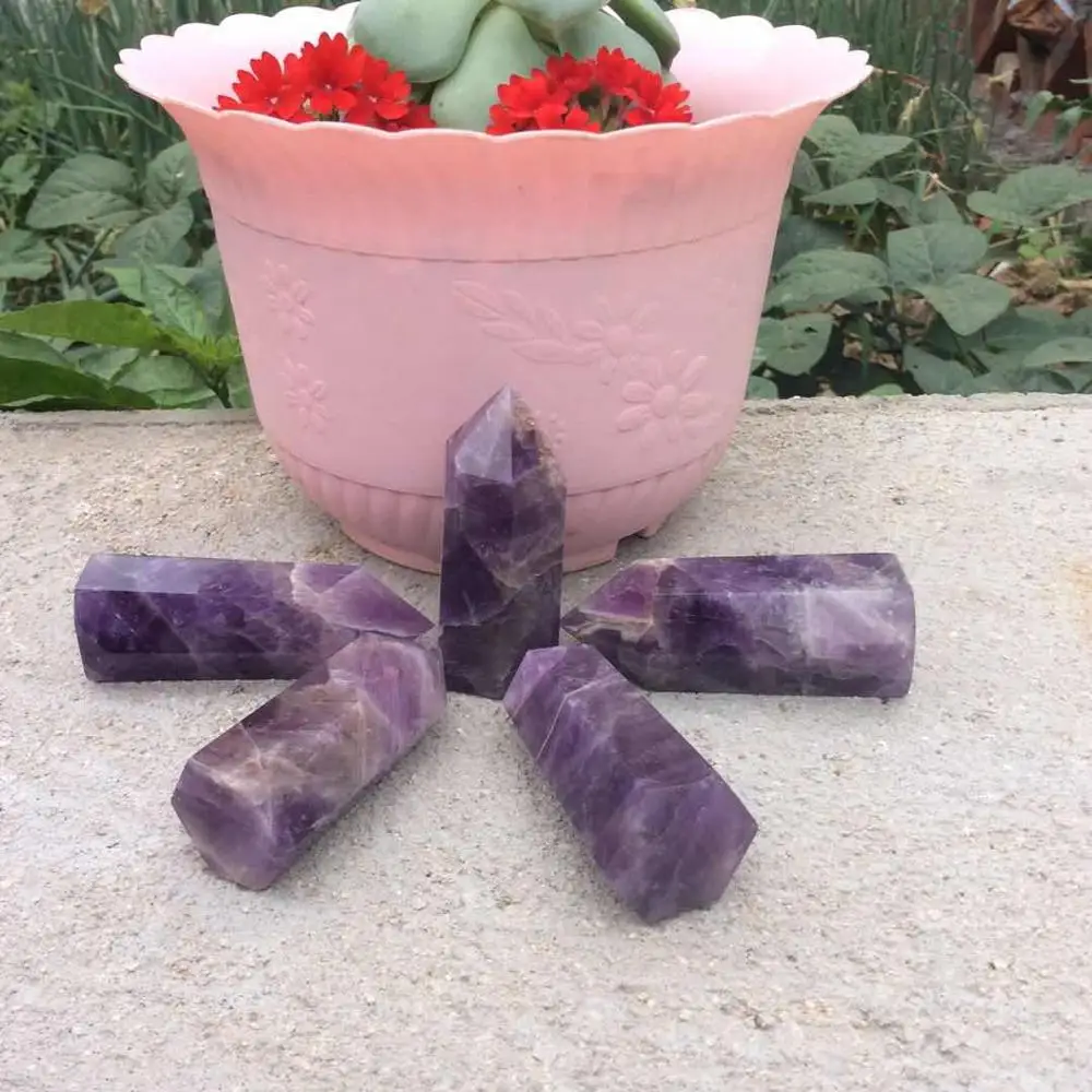 

5pcs peculiar 100% natural dream amethyst crystal gemstone point unartificial chakra eye-dazzing stone as holiday present