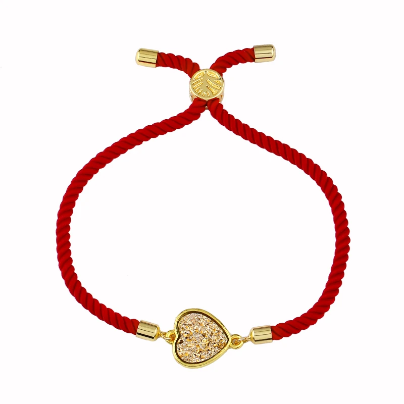 Red Gold OCESRIO сердце Бохо красная нить браслеты для женщин натуральная Друза цепочка с камнем индейка Этнические браслеты девушки ювелирные изделия brt-b52 - Окраска металла: Red Gold