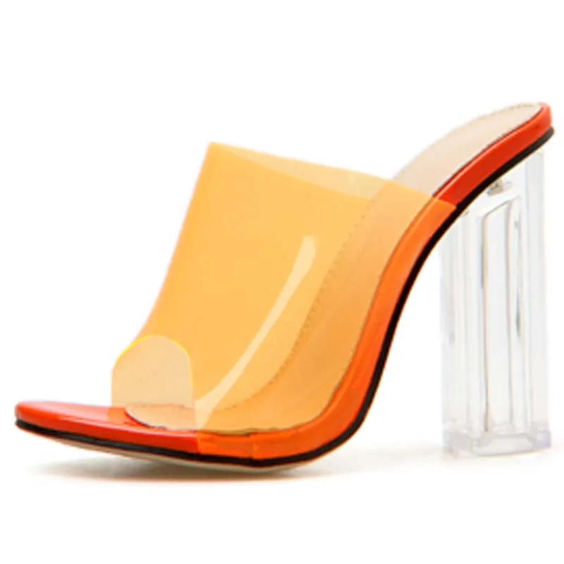 Прозрачные женские босоножки из ПВХ с открытым носком на высоком каблуке сезон