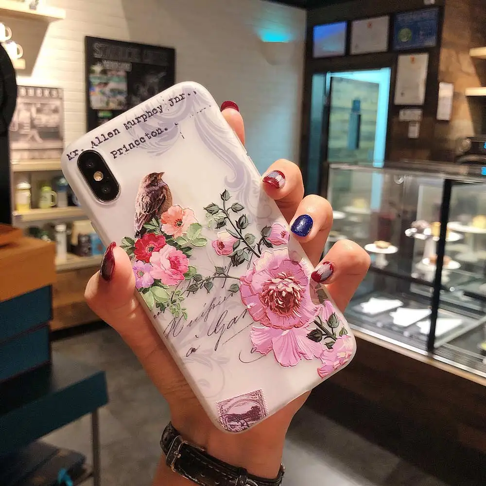 Pattern 16 Силиконовый чехол с цветами для iPhone XS Max XR X 10 браслет-держатель 3D рельефный чехол с рисунком для iPhone 6 S 6 S 8 7 Plus чехол для телефона - Цвет: Pattern 16