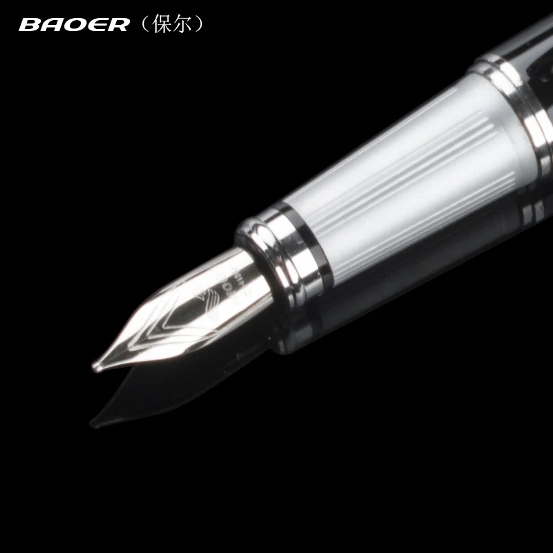 

Baoer 302 Black Lacquered With Silver Trim Broad Nib Fountain Pen Stationery School&Office Writing ink pen