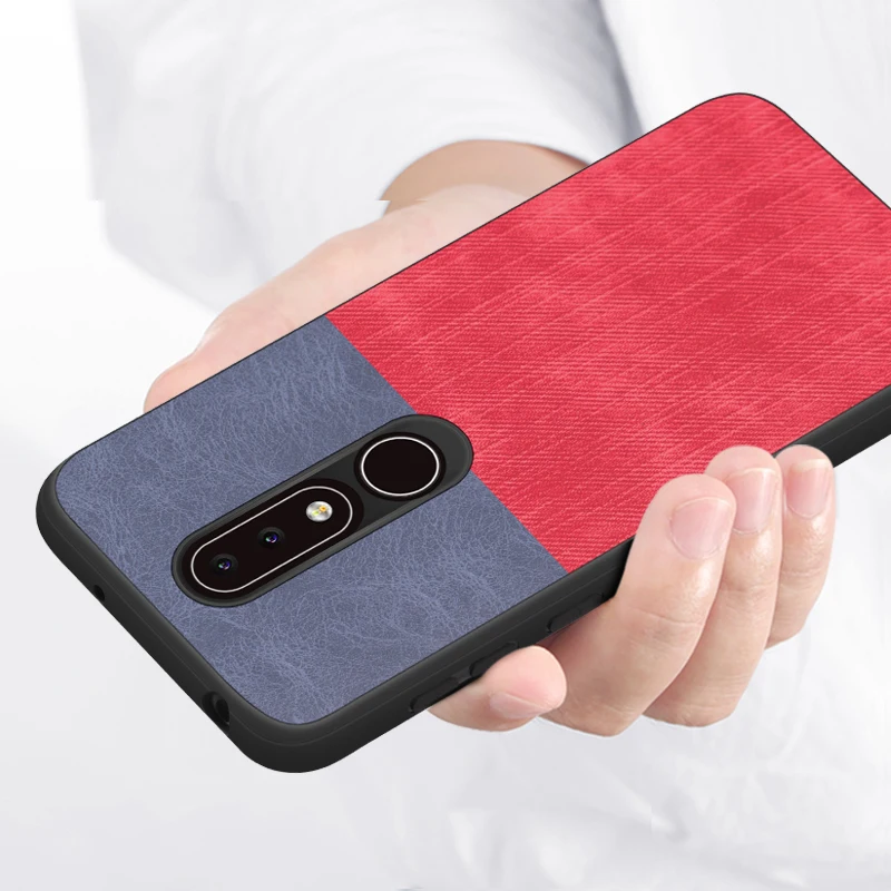 SRHE для Nokia X6 чехол для Nokia 6,1 Plus из искусственной кожи и джинсовой ткани, мягкое Силиконовое полное заднее покрытие для Nokia X6 TA-1099