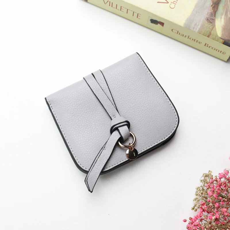 Pale Gray Новые оригинальные кожанные женские милые тонкие бумажники с металлическим кольцом, кошелек с кисточками, женский модный кошелек из коровьей кожи - Цвет: Pale Gray