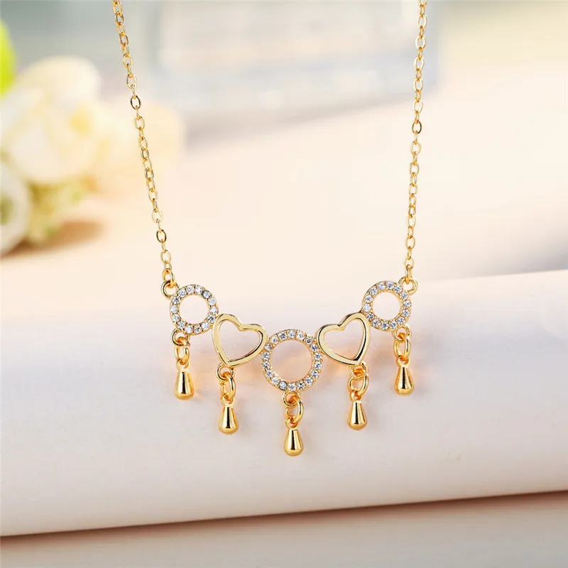 LUKENI Shinee Crystal Heart Ladies Pendant Necklace Jewelry Fashion Girls Chain Gold For Women Party Accessories Female | Украшения и