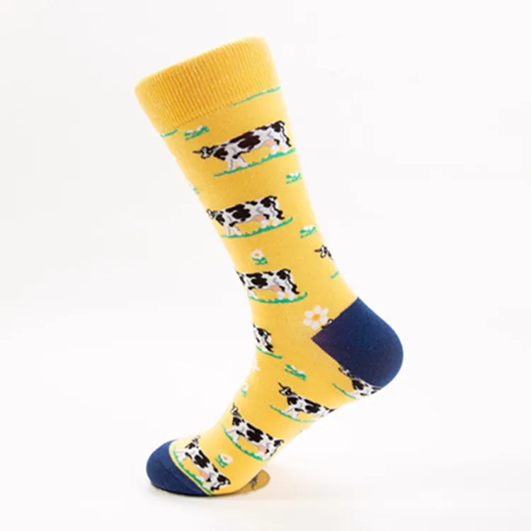 Yellow bottom cow Милые Мультяшные животные, корова, овца, свинья, фанки Harajuku, мужские Разноцветные Веселые носки, осень, забавные, хип-хоп, повседневные хлопковые носки, зима - Цвет: Yellow bottom cow