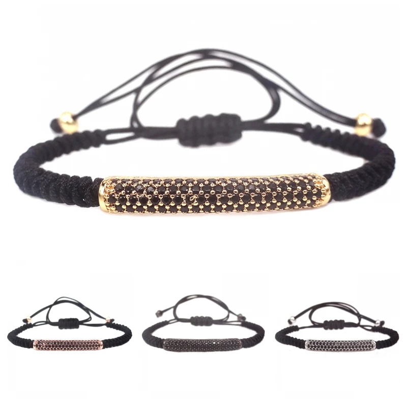 Мужские браслеты с серебряным покрытием и микрозакрепкой черные CZ круглые