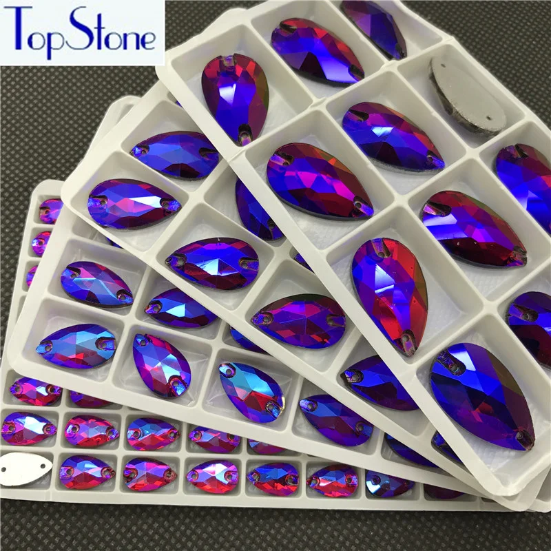 TopStone Siam Red AB каплевидные камни для шитья стеклянные капли стразы 2 отверстия