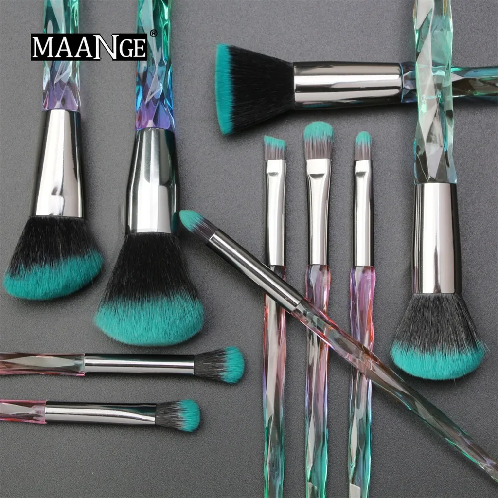 Набор кистей для макияжа Brochas Maquillaje 10 шт. основа кристальная и алмазная
