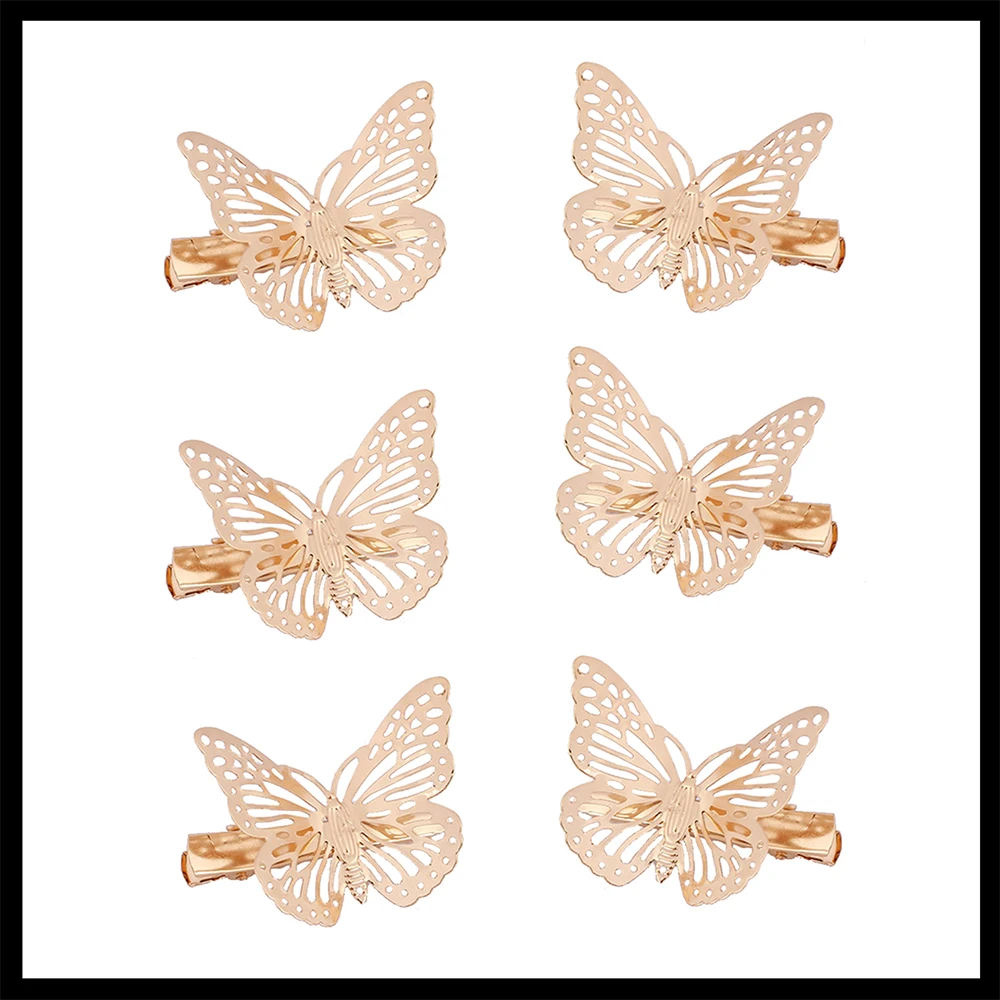 6 Pcs Hollow Golden Butterfly Barrettes Alloy DIY Hair Clips Metal Accessories Elegance Ladis Hairgrip Clamps |