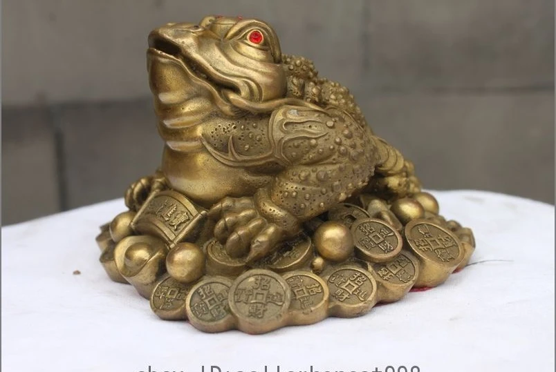 Китайская латунная медная фэншуй Lucky Yuanbao богатство денежная жаба золотая статуя