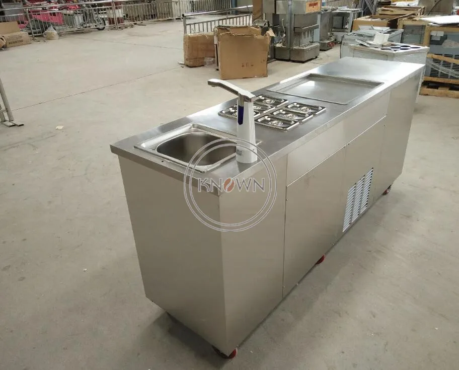 

With Sink And Worktable Fried Ice Cream Roll Machine / Thailand Fry Ice Cream Machine