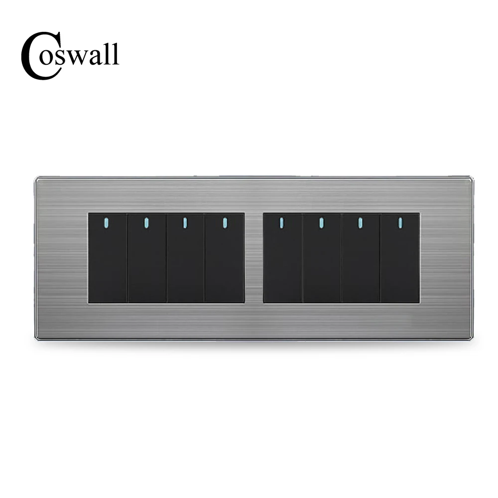 COSWALL 8 Gang 2 Way Luxury светильник Switch On / Off настенный прерыватель из нержавеющей стали