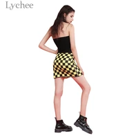 lychee harajuku hit color side zipper plaid women skirt checkerboard zipper ring bodycon skirts sexy skinny skirt female