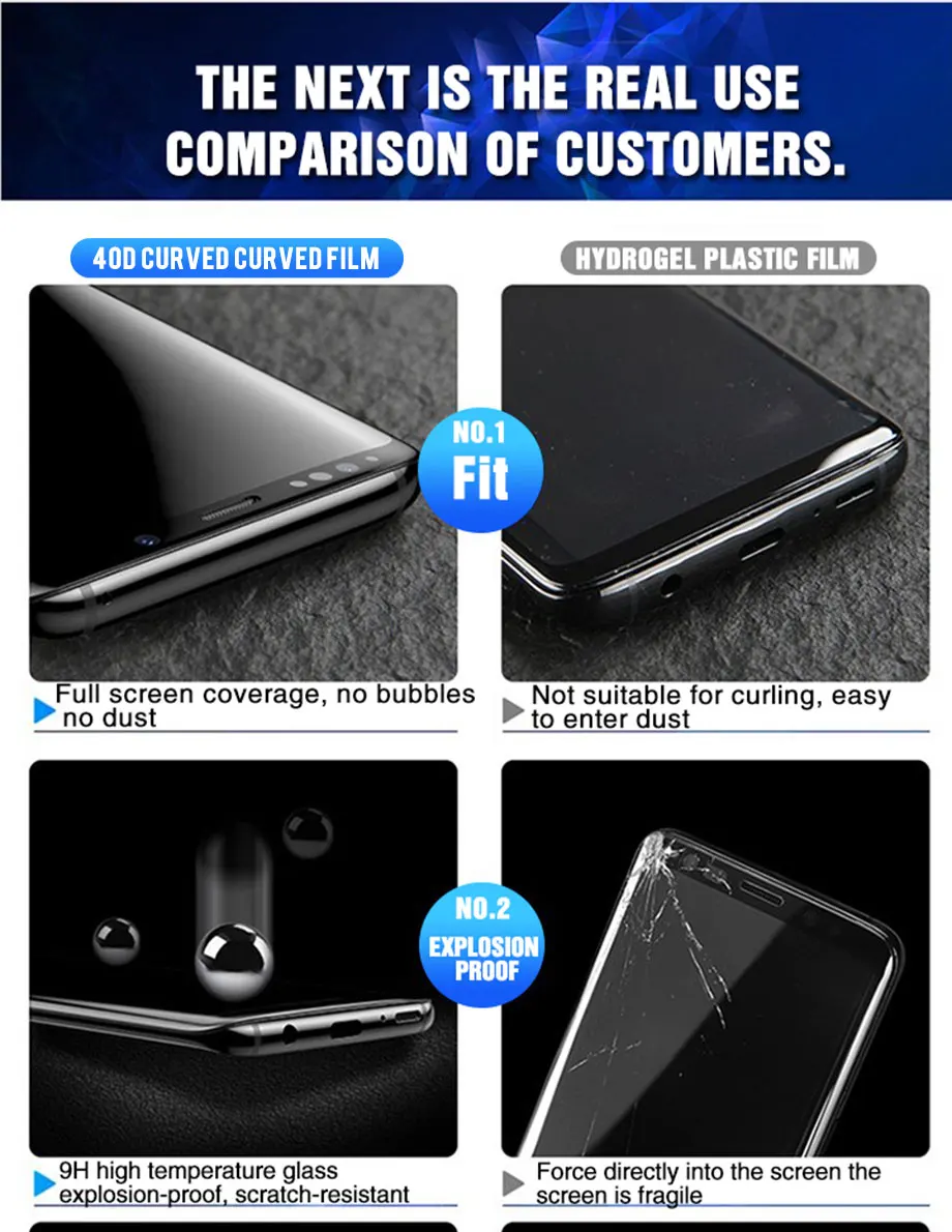 40D Full Curved Tempered Glass For Samsung Galaxy S8 S9 Plus Note 8 9 Screen Protector Glass For Samsung S7 Edge Protective Film