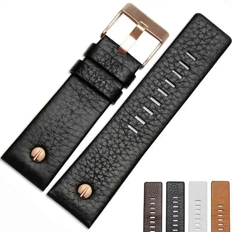 black x rose gold Новая мода кожаный ремешок для часов с часы на заклепках ремень браслет для дизель DZ7313 DZ7333 7322 7257 4318 7348 7334 Замена - Цвет ремешка: black x rose gold