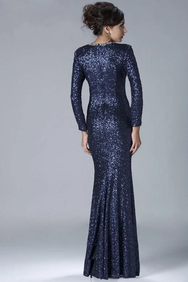 

2017 Prom Dresses Modest Custom Made Mermaid High Neck Long Sleeves Sequins Formal Evening Gowns Mother of the Bride Dress AS62