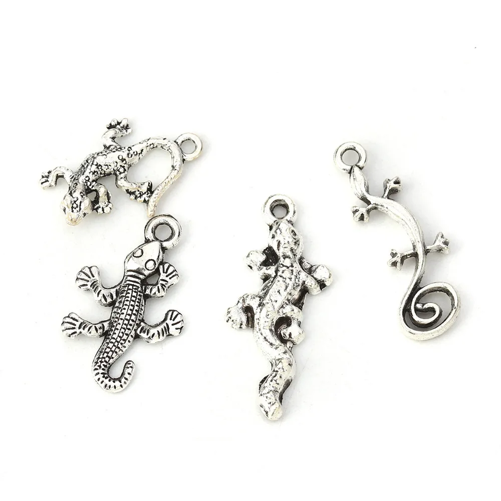 Подвески DoreenBeads на основе сплава цинка Разноцветные Gecko серебристого цвета 3 1 см x