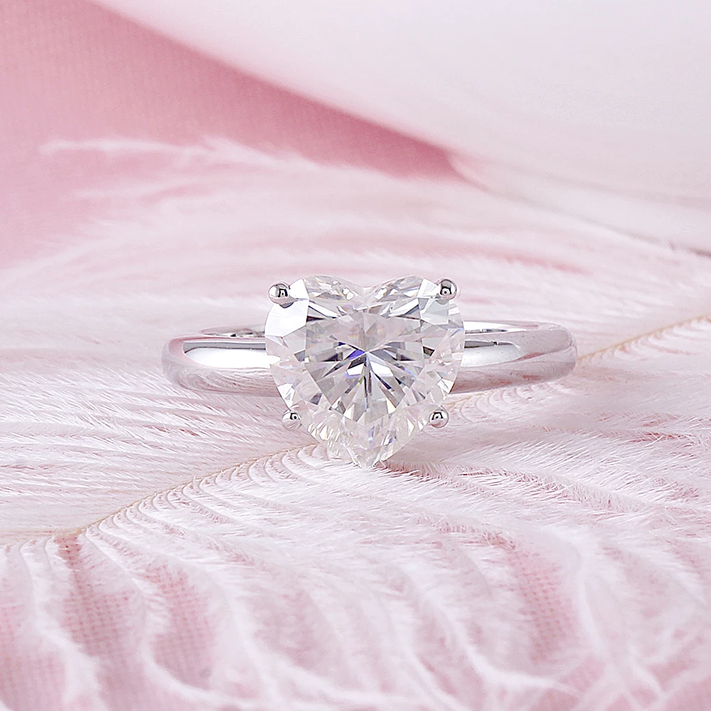 Transgems 14K 585 White Gold Center 3ct 9X9mm F Color Heart Shaped Solitaire Moissanite Engagement Ring for Women Wedding Gifts | Украшения