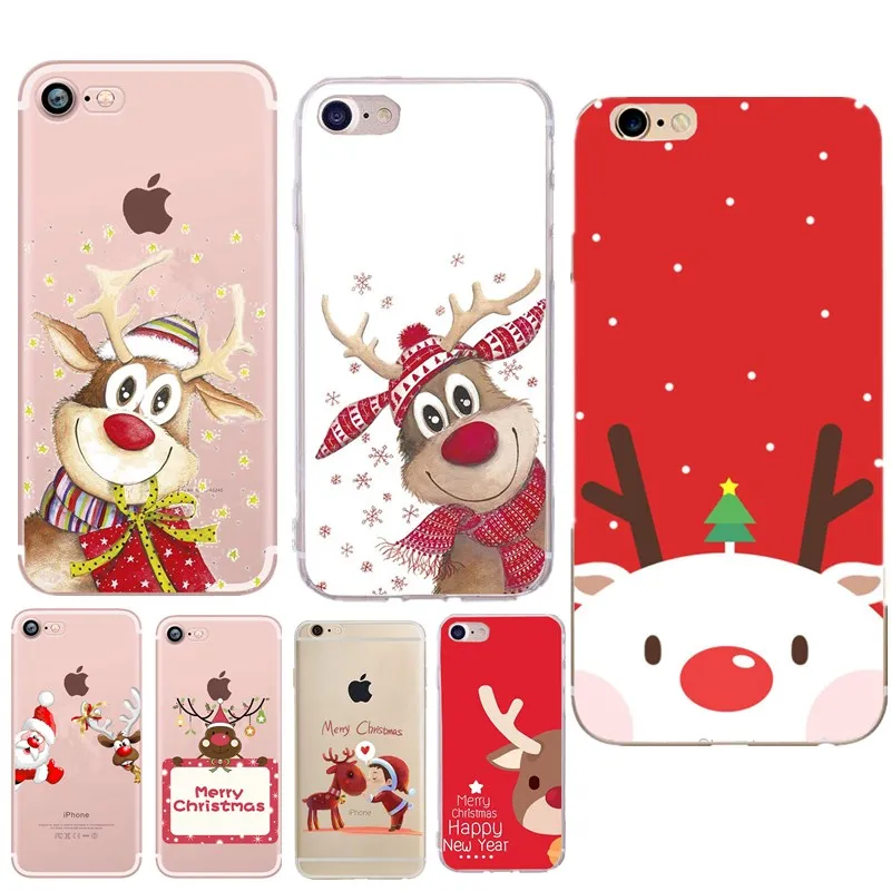 Мороз лося чехол для телефона iPhone 6 6S 7 8 плюс милый мультфильм Рождество мягкий