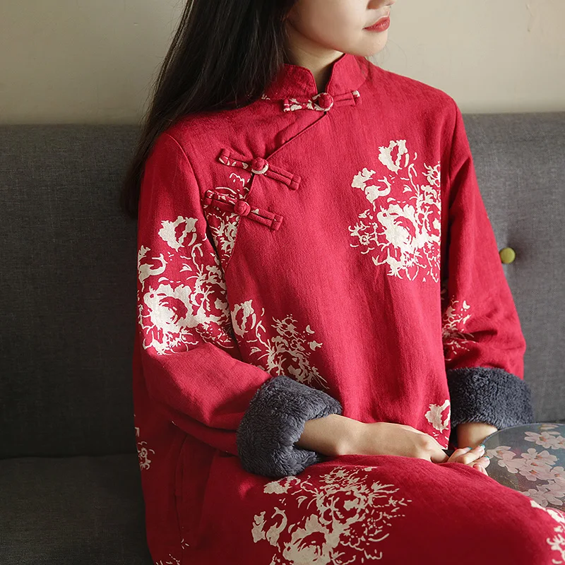 Женское винтажное жаккардовое платье SCUWLINEN свободное хлопковое из плотного