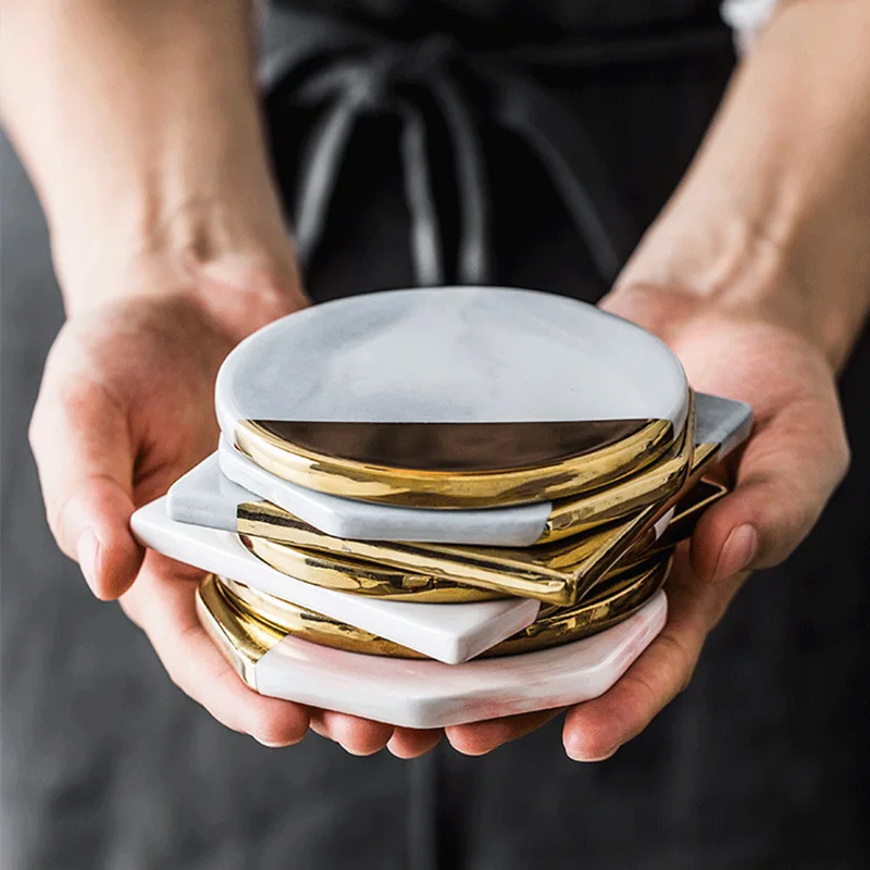 Позолоченная мраморная керамическая подставка под чашку коврик для напитков