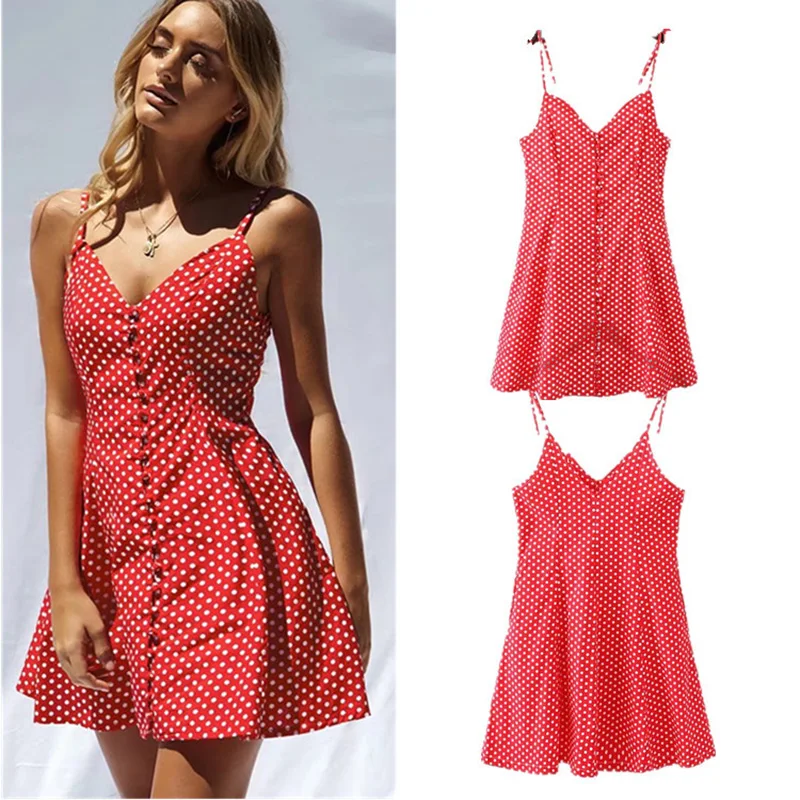 Женское пляжное платье в горошек Heydress летнее ТРАПЕЦИЕВИДНОЕ ПЛАТЬЕ на бретелях