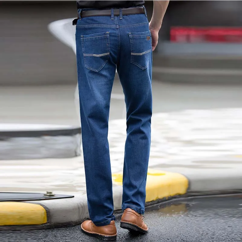 Мода 2017 г. бренд синие джинсы Slim Fit Для мужчин Повседневное прямые джинсовые