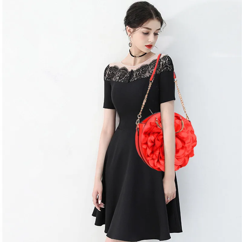 

Women's Leather Handbag 2018 New Round Design Flower Hands Bags Female Vintage Wedding Party Bags Metal Handle Tote Bag Ladies