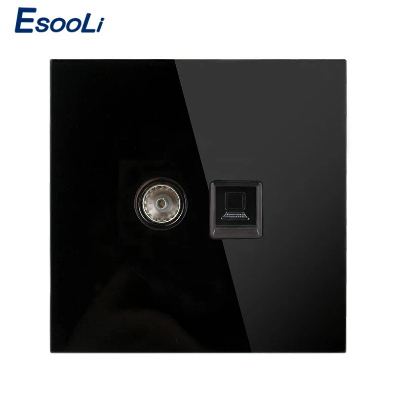 Esooli белая Роскошная панель из закаленного стекла RJ45 Интернет разъем с ТВ