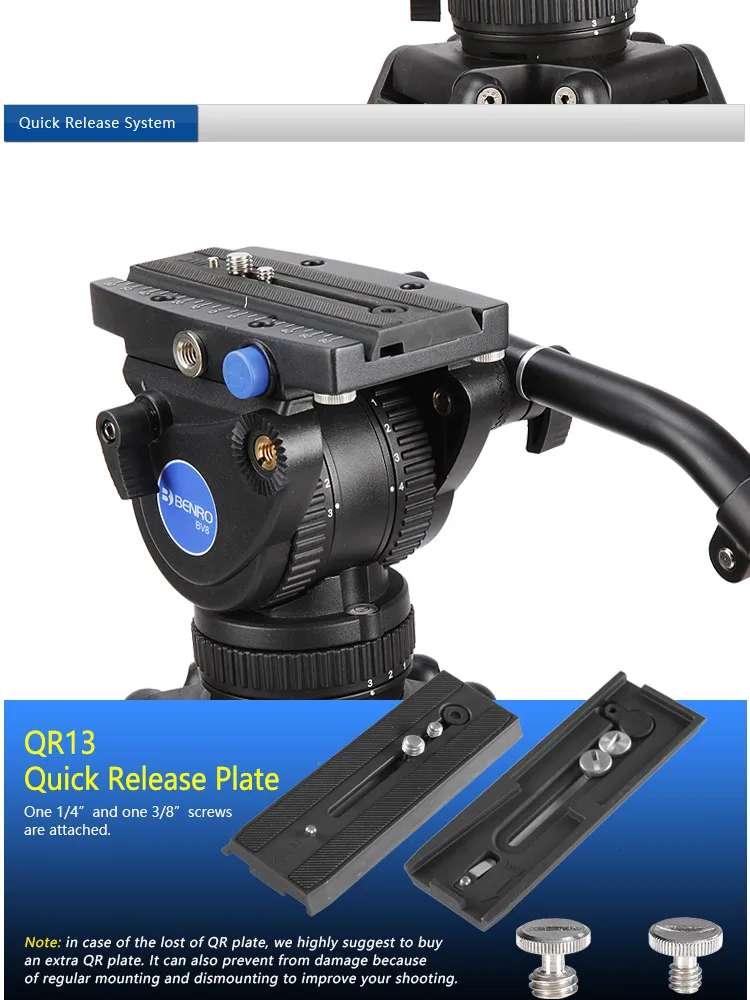 BENRO BV8H видеоголовкой гидравлической жидкости головки для видеокамеры QR13 Quick Release Plate Алюминий видеоголовкой макс. нагрузка 8кг DHL