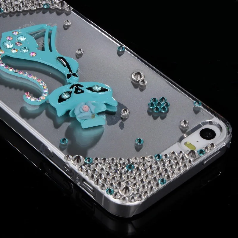 Синий Кот Ясно Bling Горный Хрусталь Кристалл Алмаза Телефон Дело Чехол для iPhone 5