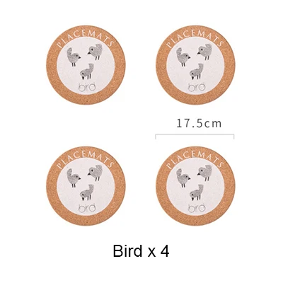 4X bird 4 шт. коврик для кастрюль кружка пробковый коврик термостойкий горячий горшок Шестигранная пробковая кружка круглая чаша подставка под подушку 8 цветов AKUHOME - Цвет: 4X bird