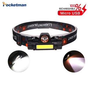 Миниатюрный светодиодный налобный фонарь XPE + COB, головной светодиодный фонарь со встроенным аккумулятором для кемпинга