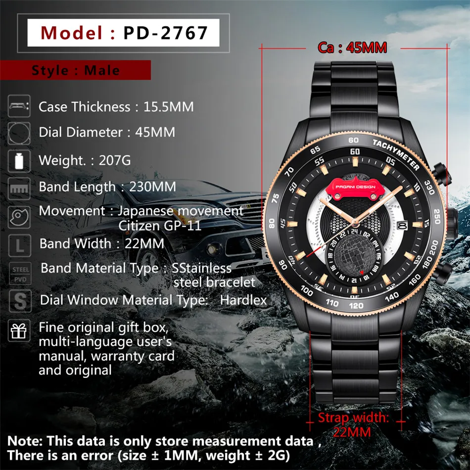 Роскошный бренд PAGANI Дизайн Хронограф Спортивные часы для мужчин Reloj Hombre
