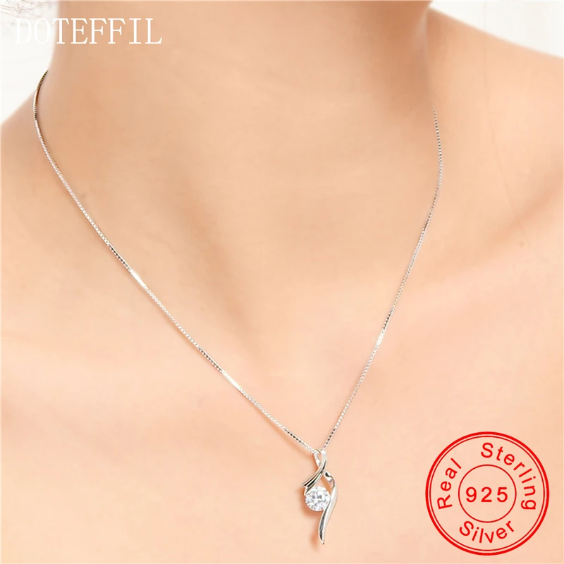 DOTEFFIL 925 серебряное ожерелье с подвеской для женщин простая инкрустация AAA циркон женские украшения серебряное ожерелье 5 цветов на выбор