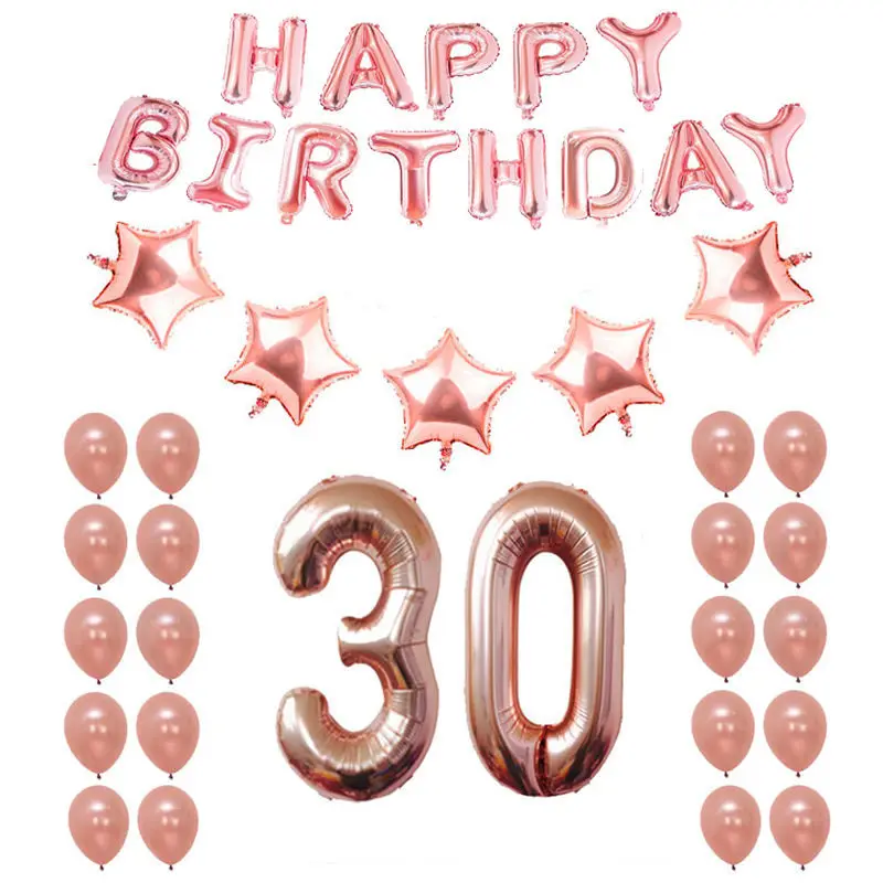 Розовое золото 18th 25th 30th 35th 40th 50th 60th 70th 80th 90th набор воздушных шаров на день рождения