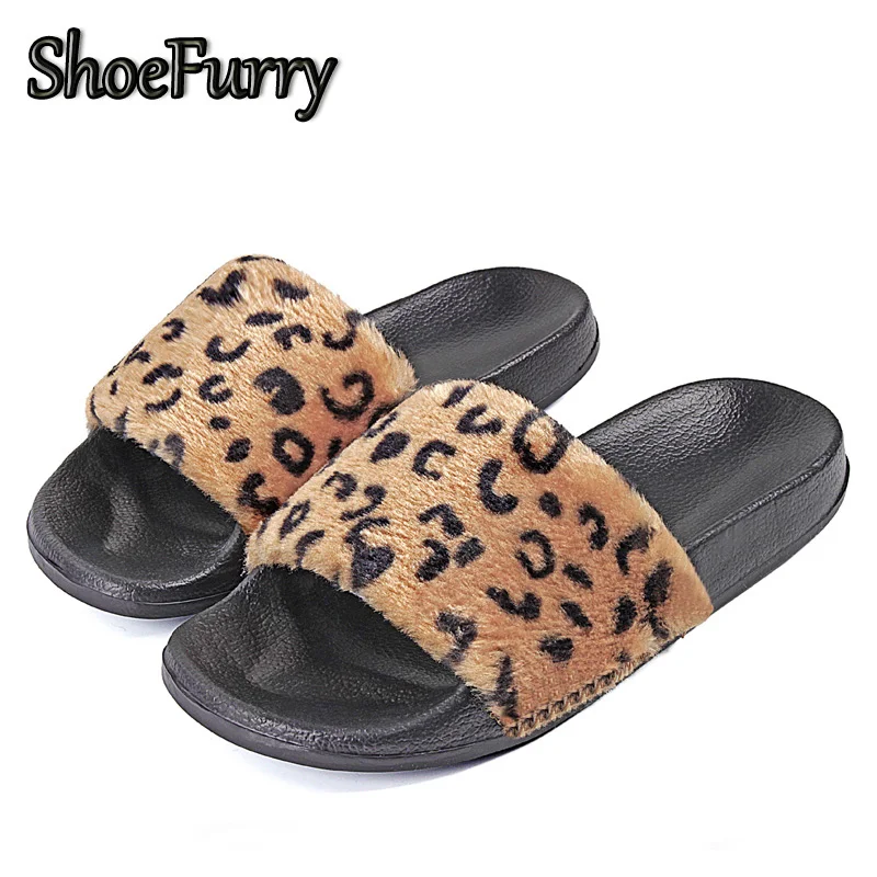 летние шлепанцы женская леопардовая обувь нескользящие меховые Вьетнамки