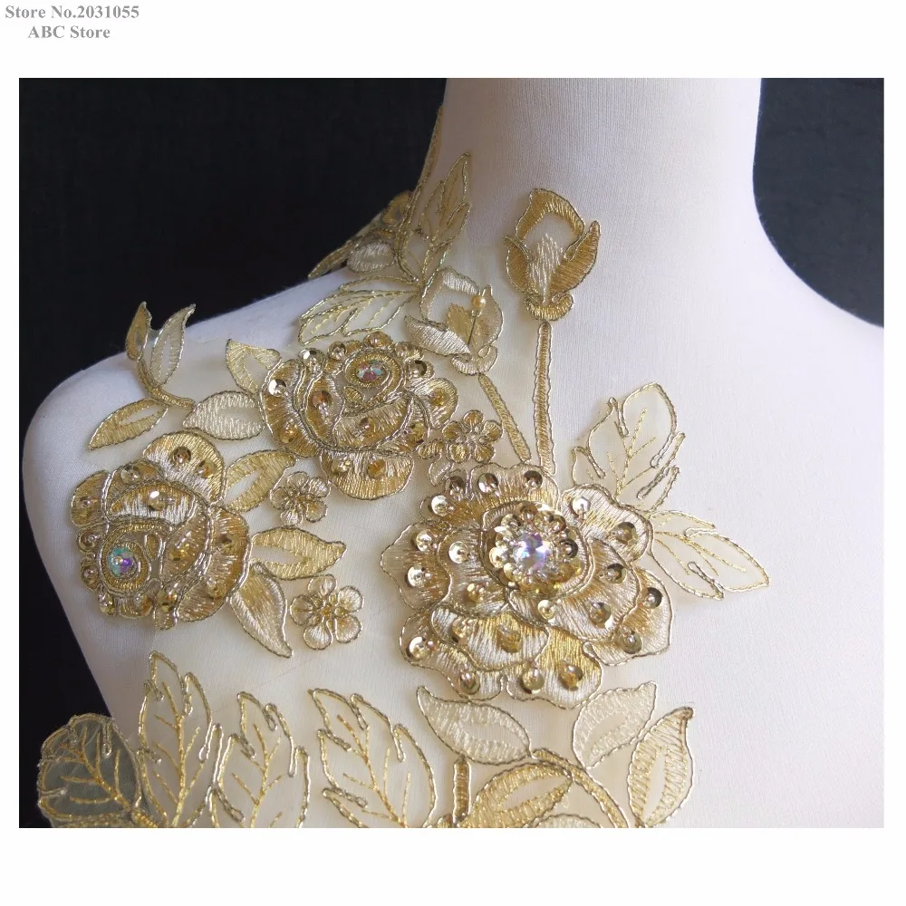 Новинка крем ручной работы/золотой цветок вышивка блестками украшенная бисером