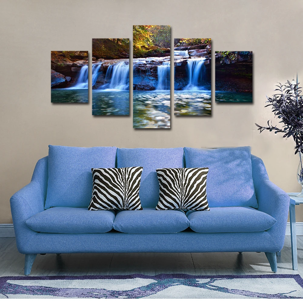 

Wall Art Canvas Painting Creek waterfall Landscape For Living Room Home Decoration Watercolor Wall Pictures Posters And Prints