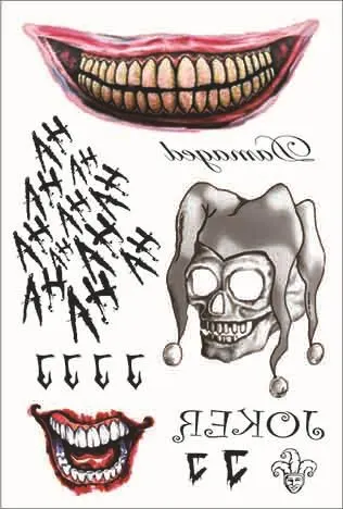 Style 5 tattoos joker 7Styles Halloween Cosplay The Joker Temporary Tattoo Stickers Body Art Tattoos for Face Arm 20X29.6cm - Color: Style 5