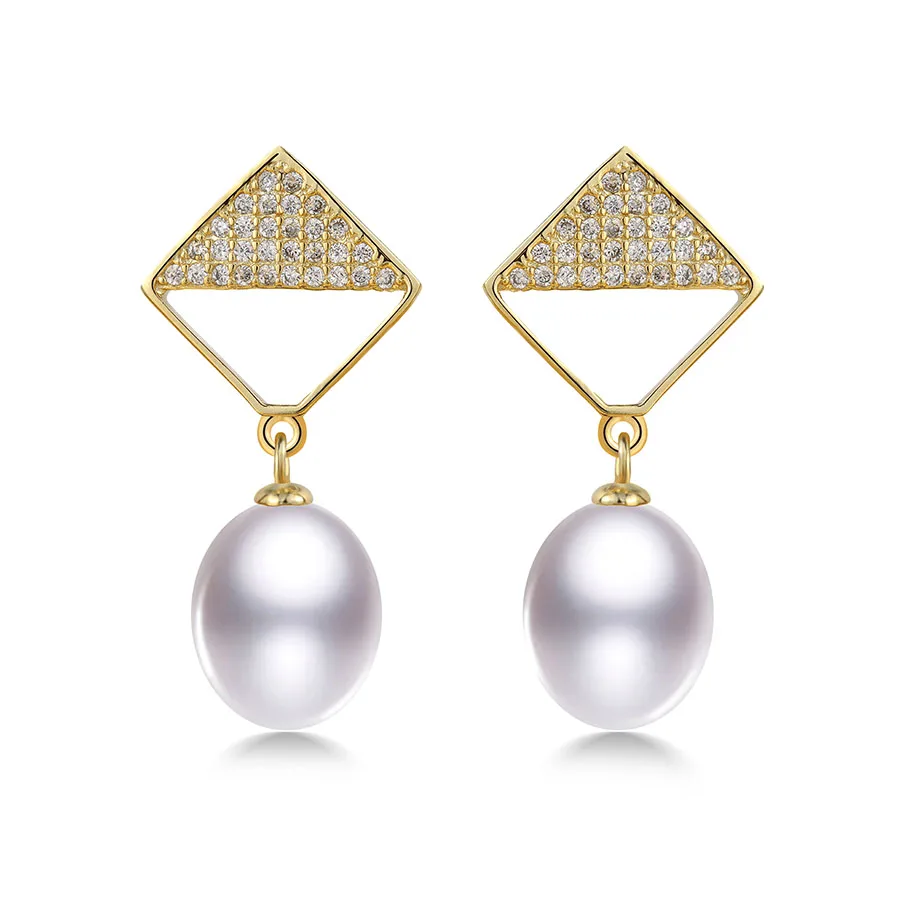 white pearl Модные золотые ювелирные изделия для женщин 5A натуральный пресноводный жемчуг 9-10 мм висячие серьги роскошные 925 пробы серебряные серьги - Цвет камня: white pearl