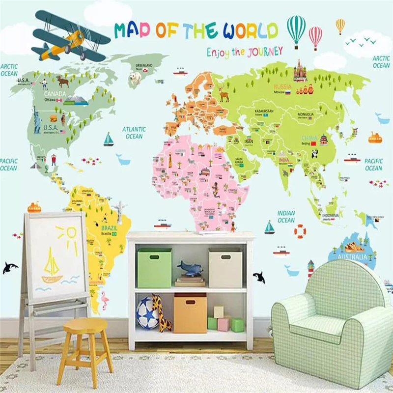 

wellyu Retro nostalgic world map background wall custom large mural green wallpaper papel de parede para quarto