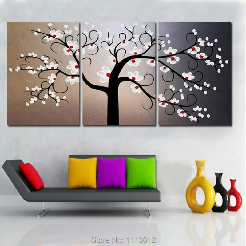 100% ручная работа 3 шт. набор абстрактная белая елка картина маслом на холсте