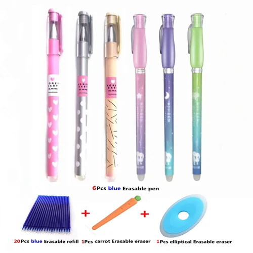 Blue set B 28 шт./лот, стираемая ручка, Сменный Набор, офисные стержни для ручек, стираемые синие, черные чернила, заправка, офисные школьные принадлежности, подарки - Цвет: Blue set B