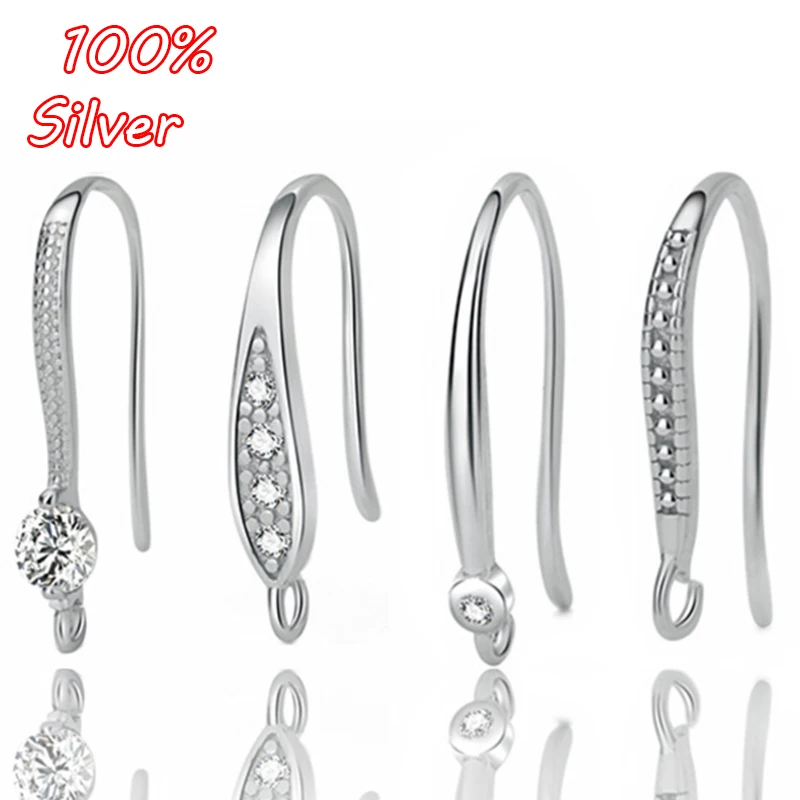 Real 925 Sterling Silver Color Ear Hook Micro-inlaid Zircon Earrings Gold-plated Manual DIY Jewelry Making Component Accessories