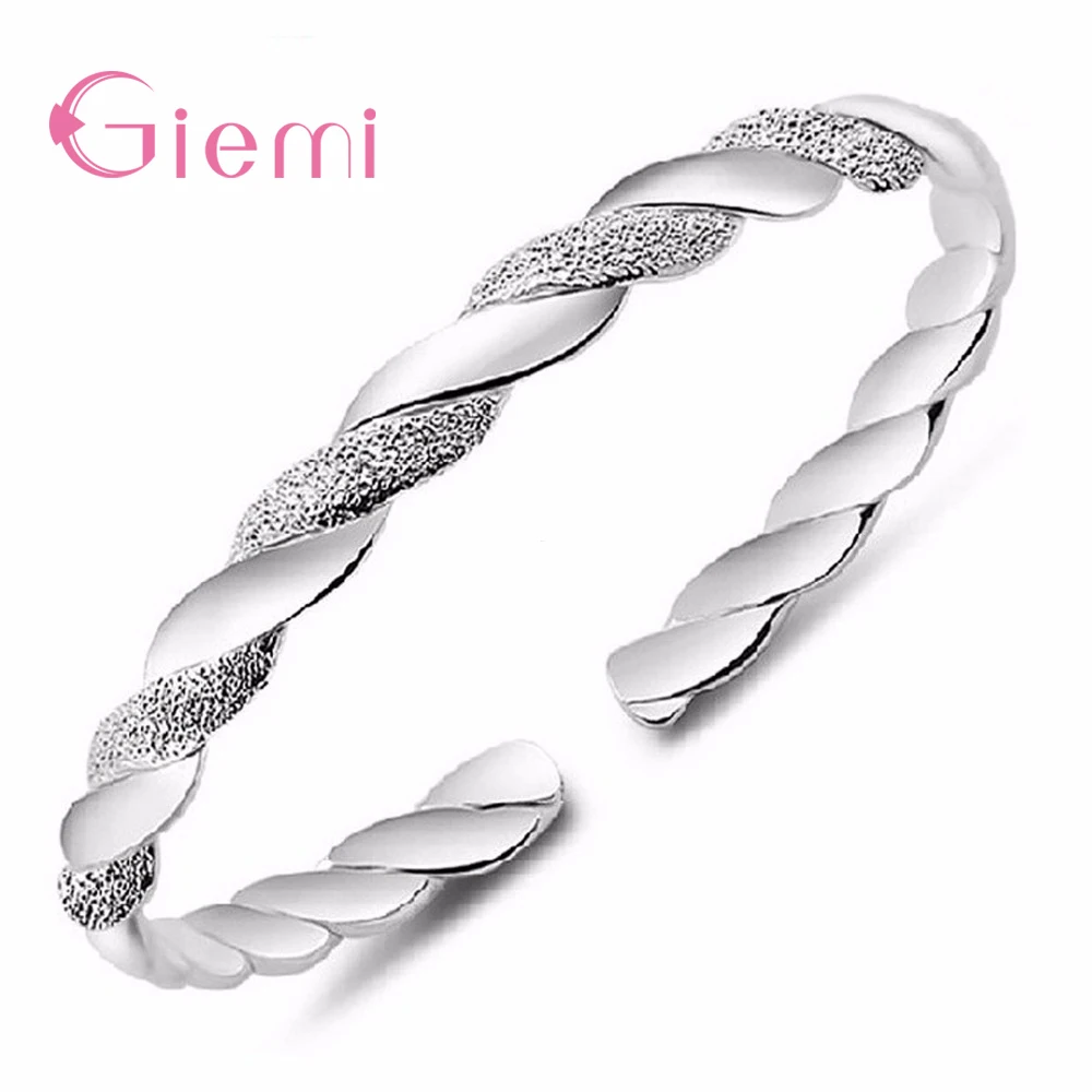 

New Simple Fashion 925 Sterling Silver Twining Open Cuff Bangle For Woman Girls Lady Bracelet Jewerly Scrub Smooth Gifts