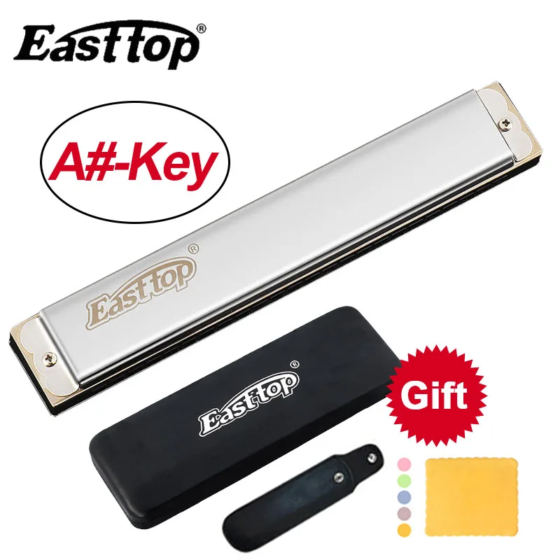 Silver-bB Key Easttop, 24 Отверстия, профессиональная тремоло губная гармоника A# B C# D# E F# G#, рот, орган, музыкальный инструмент - Цвет: Silver-bB Key