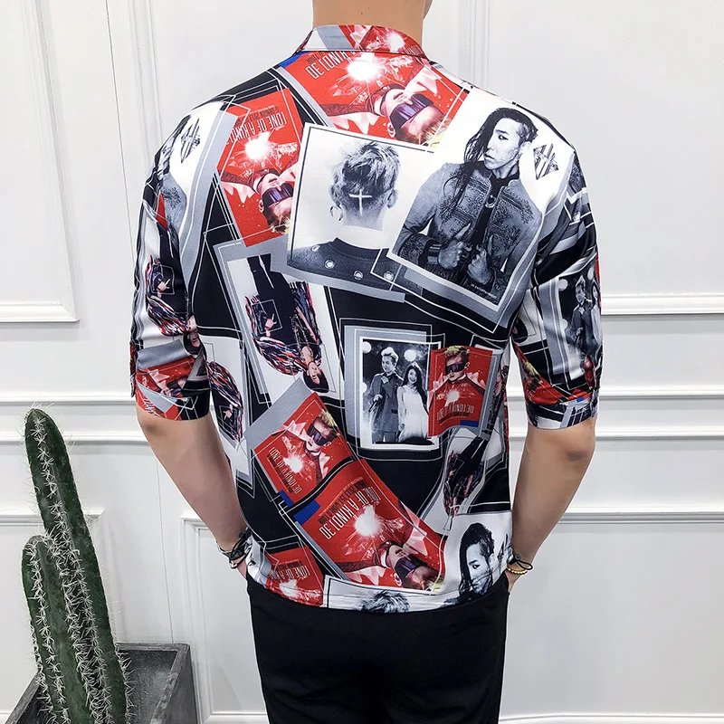

Summer idols printed sleeve shirt, man polo men BF wind loose five point sleeve shirt 1920-P55