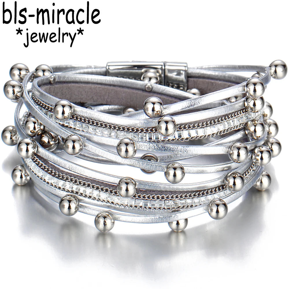 Bls-miracle 3 цвета Модный многослойный Шарм-браслет для женщин винтажные кожаные