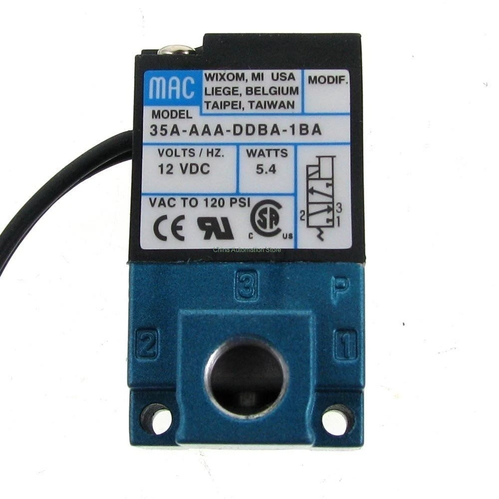 Электромагнитный клапан MAC 35A-ACA-DDBA-1BA с 3 портами латунным глушителем 12 В